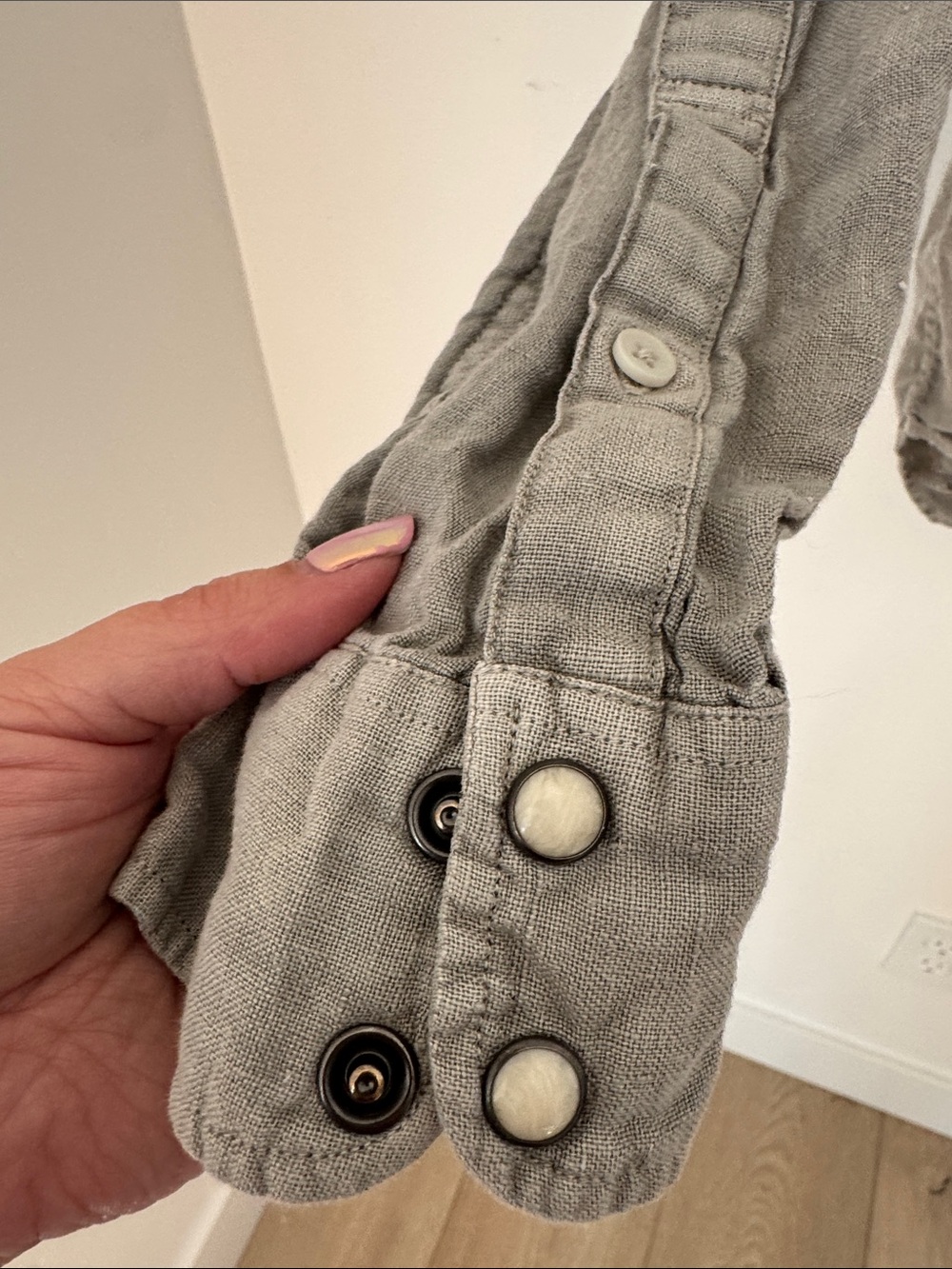 Lucky Brand Men’s Classic Fit 100% Linen Pearl Snap Button Down Shirt Gray L - Picture 3 of 9